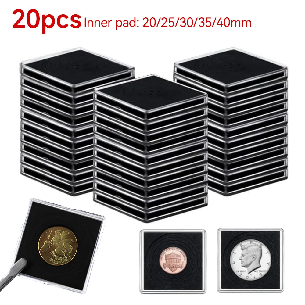 Clear Plastic Square Coin Holder Capsules with Foam Inserts (20-Pack)