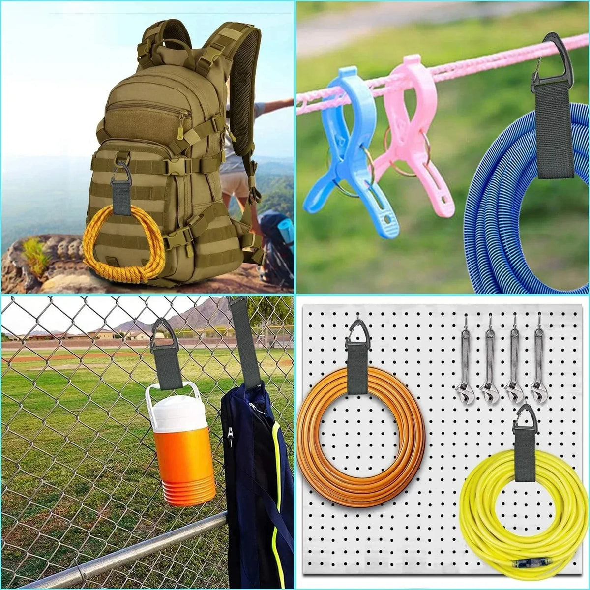 A collection of heavy-duty nylon cord organizer straps in various colors and sizes, including yellow, blue, pink, and black.