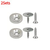 Two sets of hidden magnetic door catches for cabinets and wardrobes, consisting of a round plate and a screw-in hook.