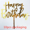 Gold Acrylic Happy Birthday Cake Toppers (Set of 10)
