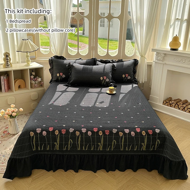 Embroidered Tulip Coverlet Set with Pillow Shams