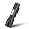 A black P50 Tactical LED flashlight with a textured grip and a clear light source.