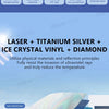 A foldable 5-layer car windshield sun shade featuring titanium silver, ice crystal vinyl, and diamond layers.