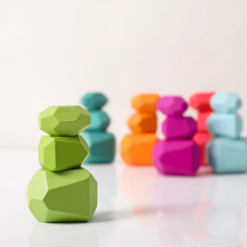 Wooden Rainbow Stacking Stones – Montessori Balancing Blocks for Kids