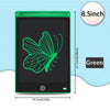 A green 8.5-inch LCD drawing tablet displaying a green butterfly outline on a black screen.