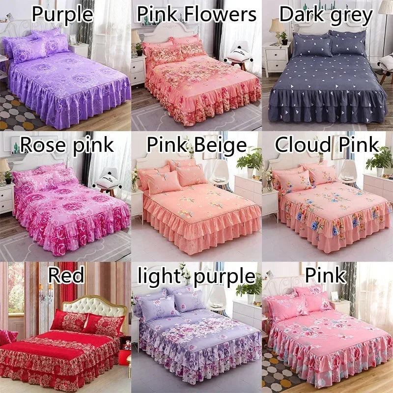 Floral Ruffle Bed Skirt with Matching Pillowcases