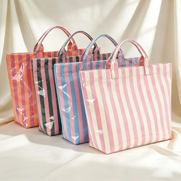 Striped PVC Waterproof Tote Bag for Everyday Use
