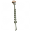 A food-grade silicone pacifier clip with an anti-lost chain, featuring a wooden top and a chain of small silicone beads.