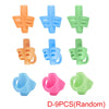 A set of nine colorful ergonomic pencil grip trainers for kids in orange, blue, and green.
