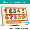 A wooden number bead maze board with colored pegs for sorting and learning