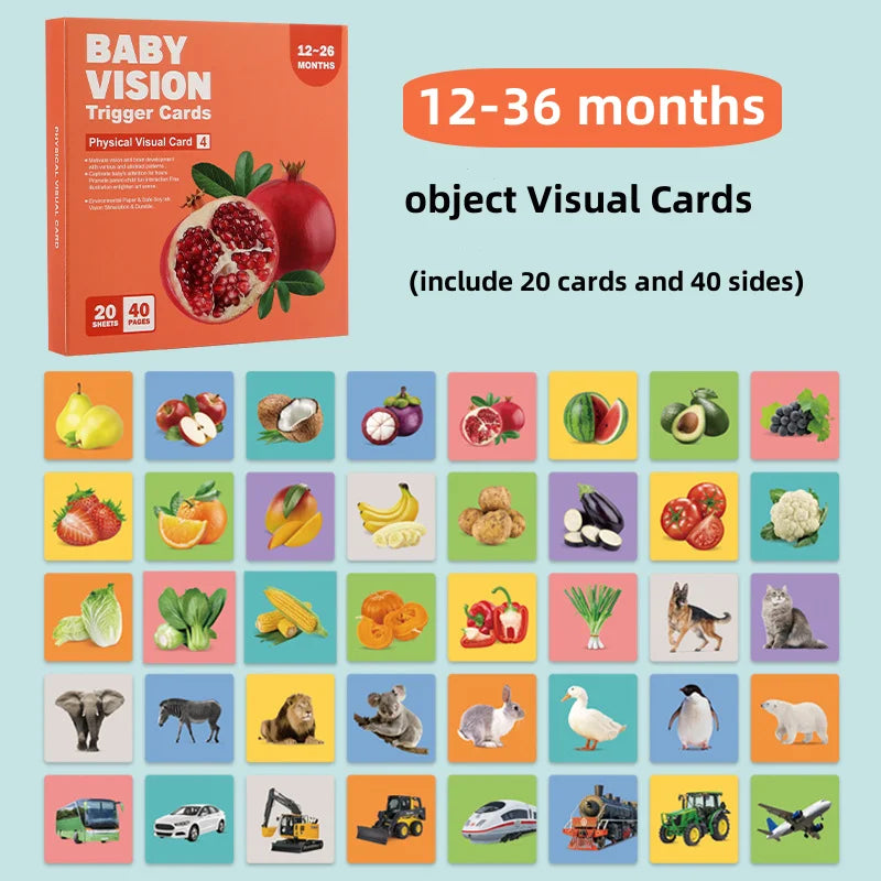 Box of black and white high-contrast baby visual cards for 12 to 36 months