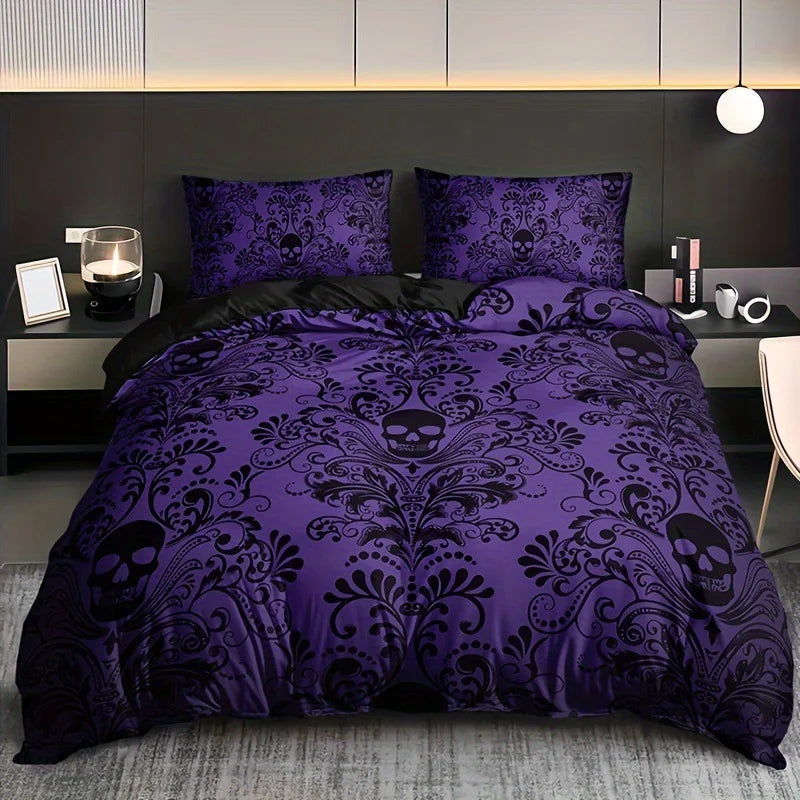 Gothic Skull & Damask Comforter Cover Set