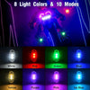 A collection of eight colored LED lights displayed in various modes, including white, red, green, blue, yellow, purple, pink,