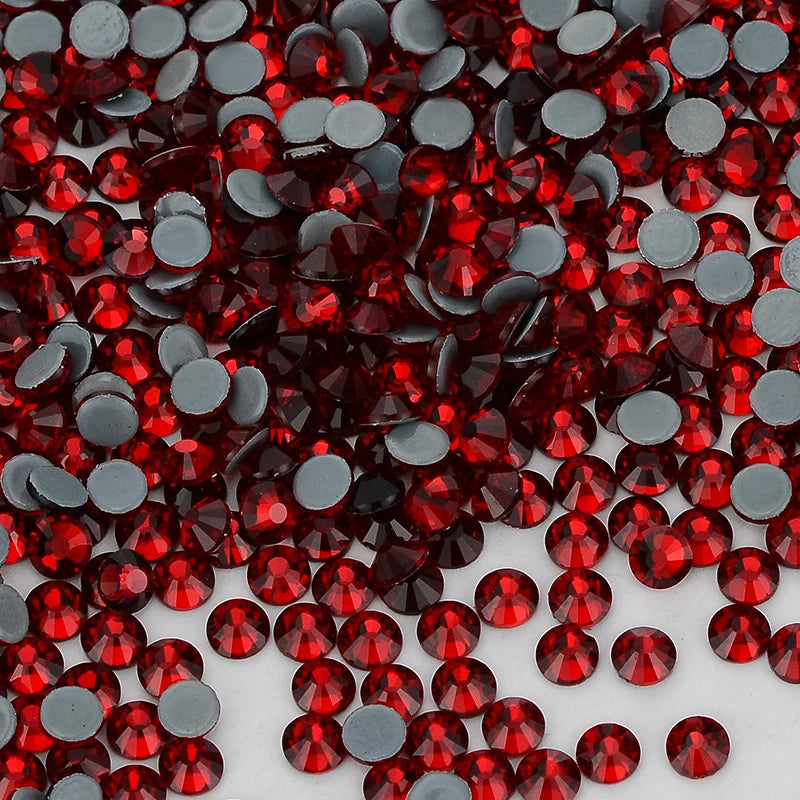 Red Glass Flatback Rhinestones - Multi-Color Glitter Round Crystals for DIY Crafts