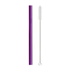 A reusable 304 stainless steel drinking straw with a cleaning brush, shown vertically.