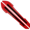 Red reflective safety strips for a car mirror, featuring black stripes.