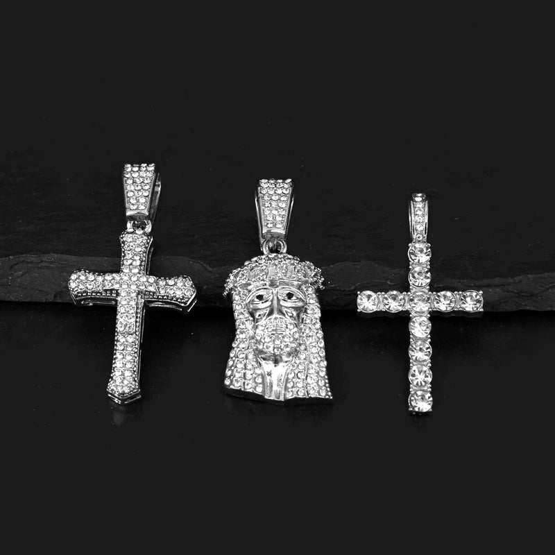 Iced-Out Cross Pendant Necklace with Tennis Chain
