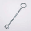 A silver silicone pacifier chain with a loop and a small bar for baby bottles and teethers.