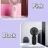 A pink mini USB rechargeable handheld fan is shown next to a black one, highlighting the color options.