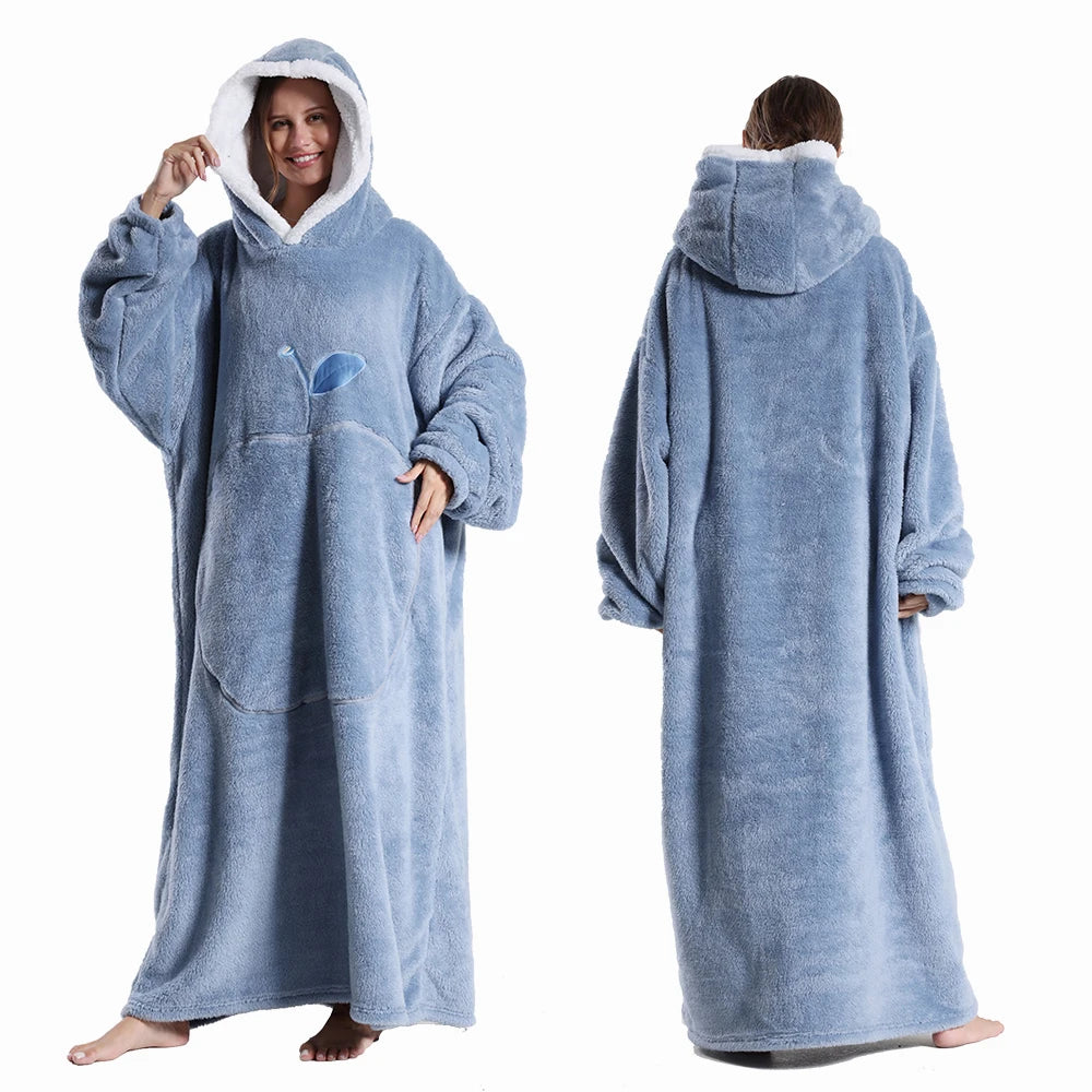 Oversized Wearable Fleece Blanket Hoodie with Sleeves