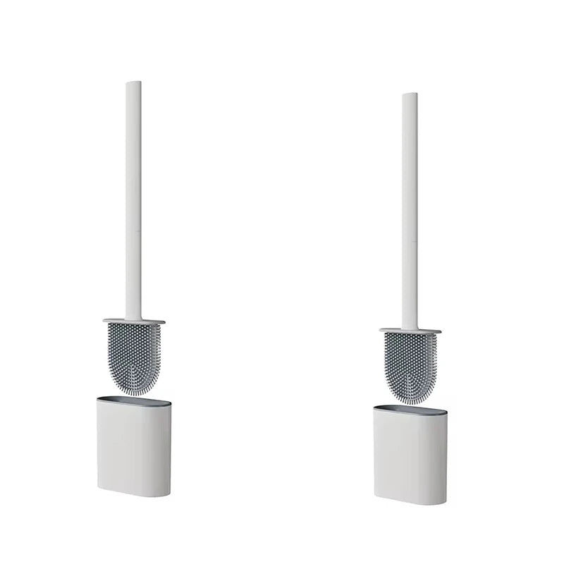 A wall-mounted toilet brush set featuring a white handle and a silicone brush head.