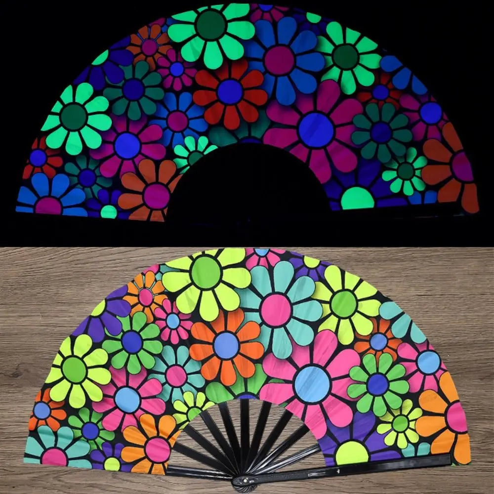 Holographic Folding Hand Fan with UV Glow Effect