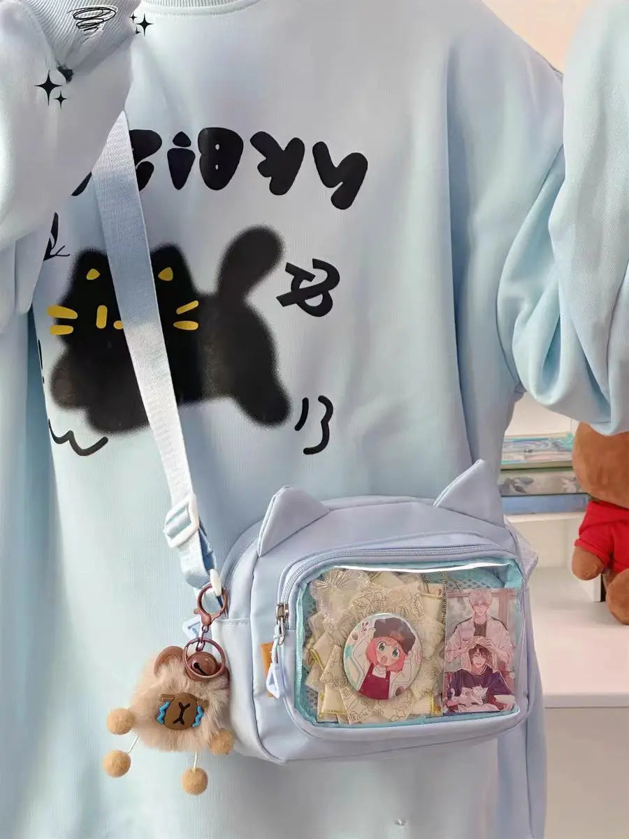 Y2K Transparent Ita Bag with DIY Badge Display Panel