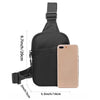 A black 2-in-1 convertible sling bag with a strap and a phone pouch shown next to a smartphone.