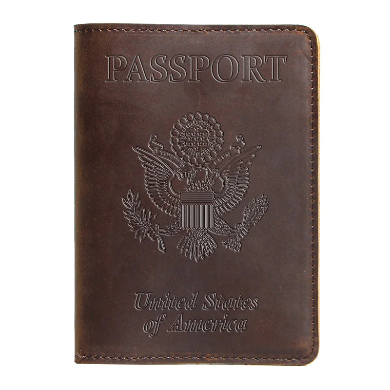 Genuine Leather Passport Holder with USA Flag Design
