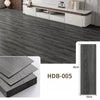 Close-up view of dark gray wood grain floor tiles and a sample board with dimensions 45cm by 15cm.