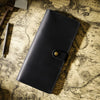 Vintage Leather Long Bifold Wallet with Snap Closure