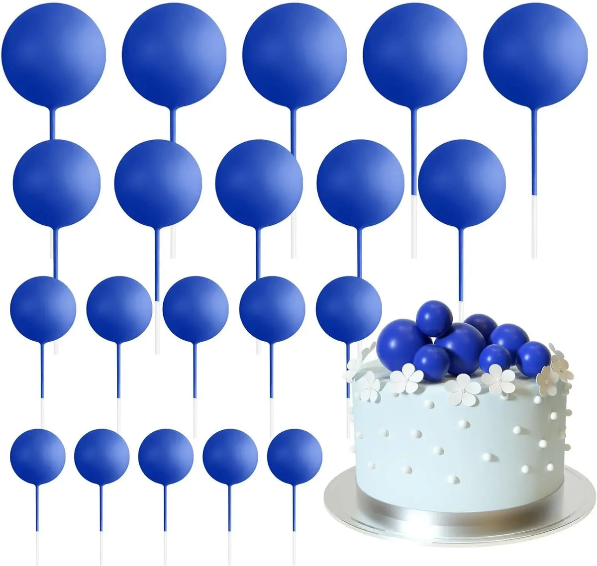 Eine Sammlung von 20 blauen Ballon-Kektoppern auf Stäbchen.