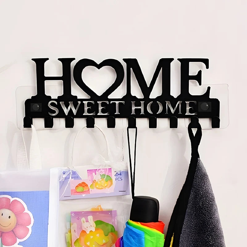 Black Metal Wall-Mounted Key Holder with 10 Hooks