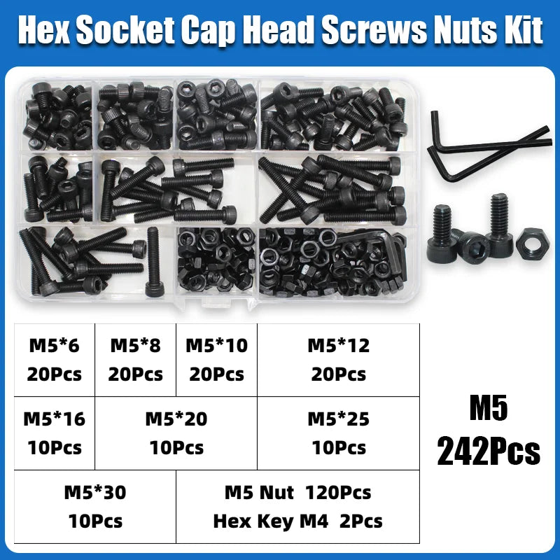 12.9 Grade Carbon Steel Hex Socket Cap Screw and Nut Assortment Kit