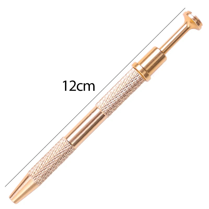 A gold-colored 4-prong precision pick-up claw tool for jewelry making, shown in profile.