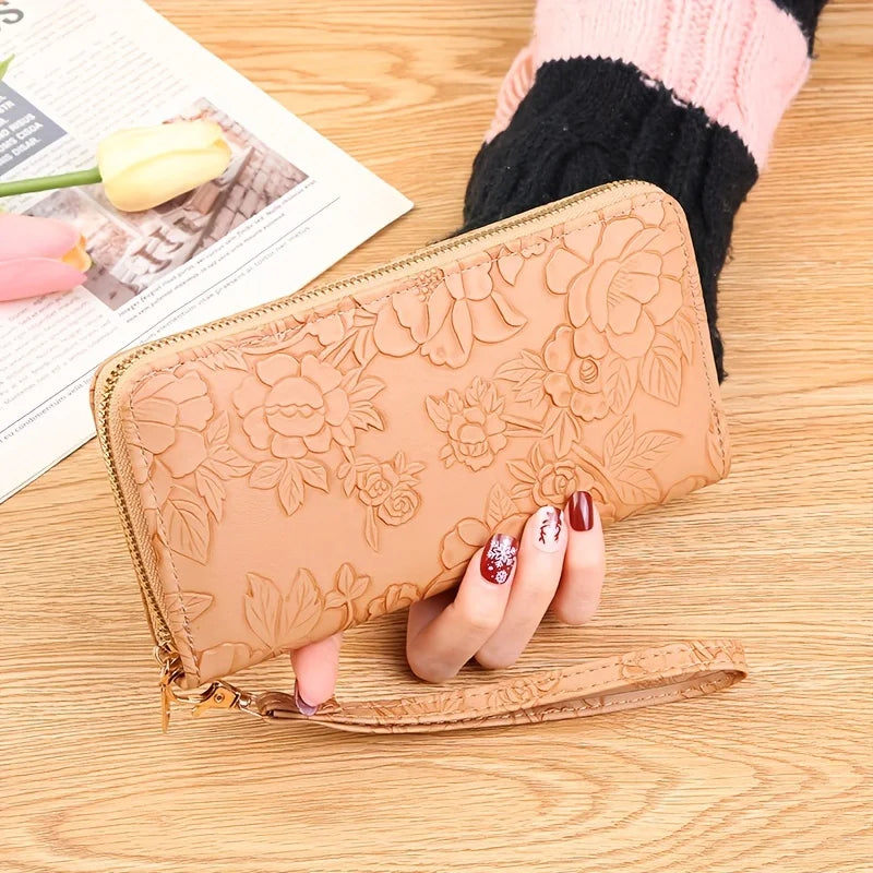 Portefeuille en PU cuir floral embossé