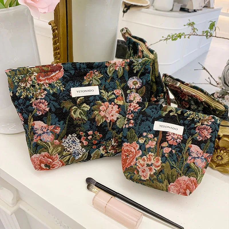 Vintage Floral Cosmetic Bag - Portable Makeup & Toiletry Organizer