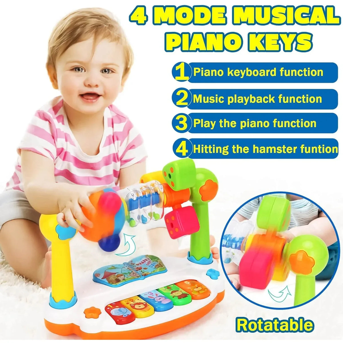 Rotating Musical Piano Toy with Lights and Sounds for Toddlers