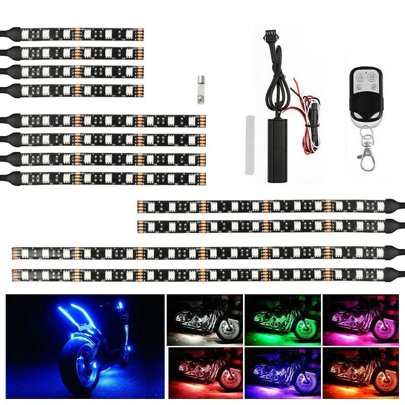 RGB Motorcycle Under-Glow LED Light Kit with Remote