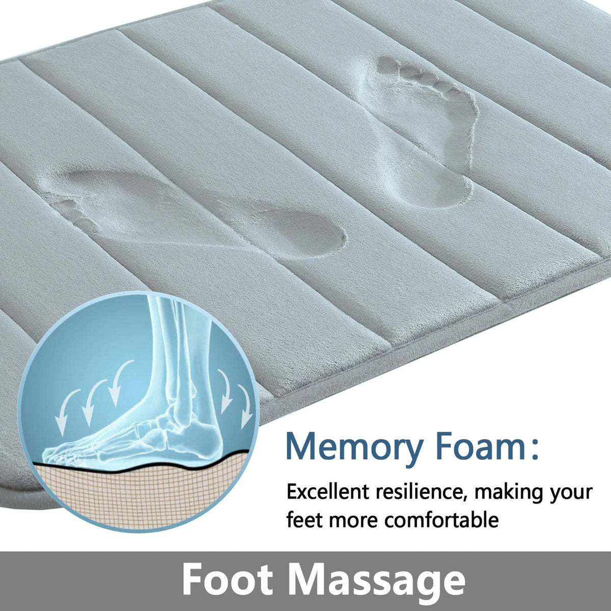 Graue Memory-Foam-Matte mit Fußabdruck, zum Fußmassage.