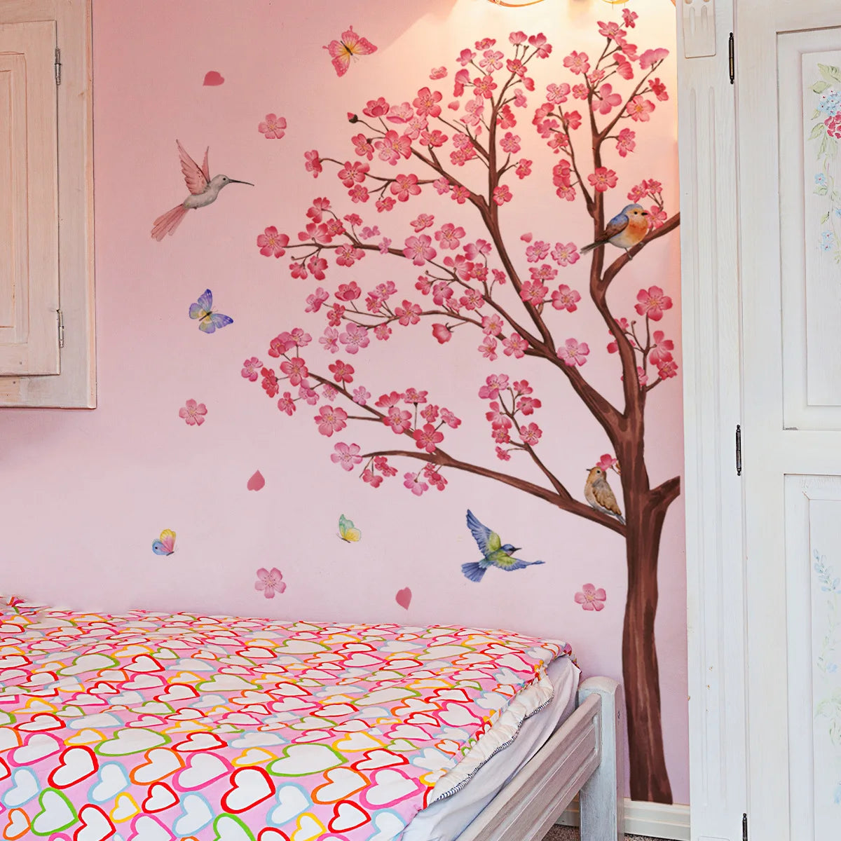 Peach Tree Branches Bird Cage Wall Decal