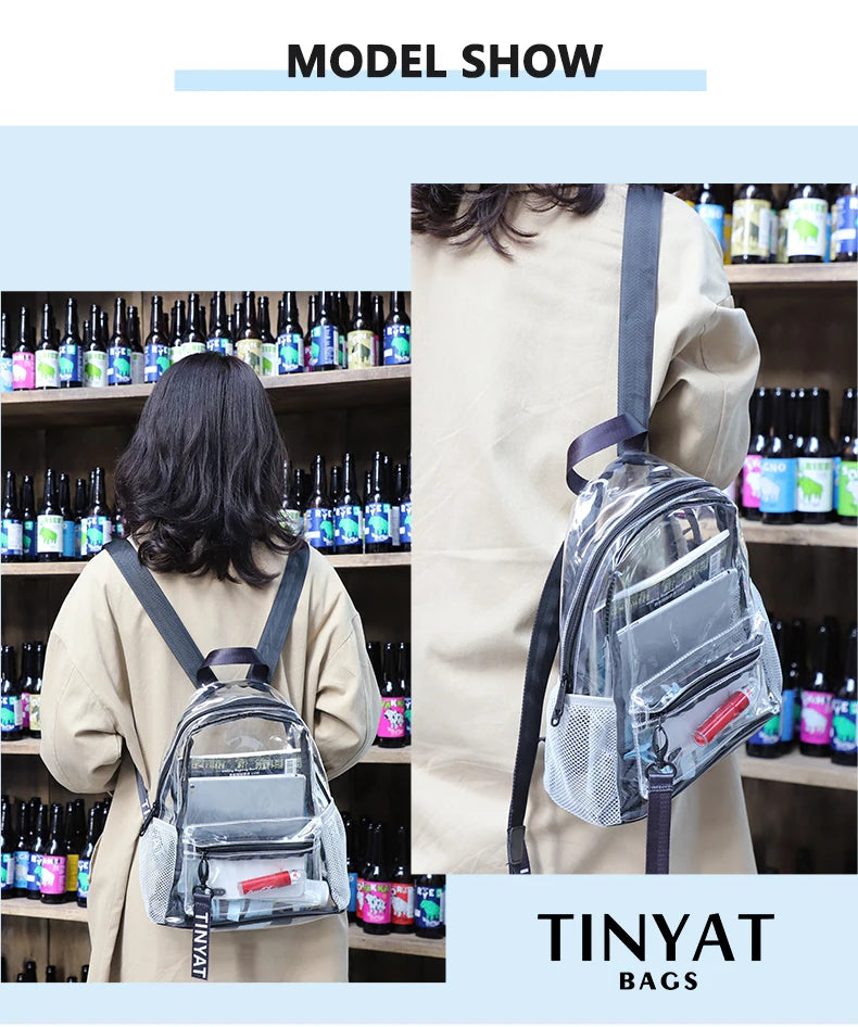 Clear Transparent Backpack for Women – Durable PVC Travel & School Bag