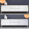 Before and after comparison of a cabinet refaced with self-adhesive wood grain film.
