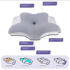 An ergonomic memory foam cervical pillow showing various sleeping areas including the central panel and side sleeping zones.