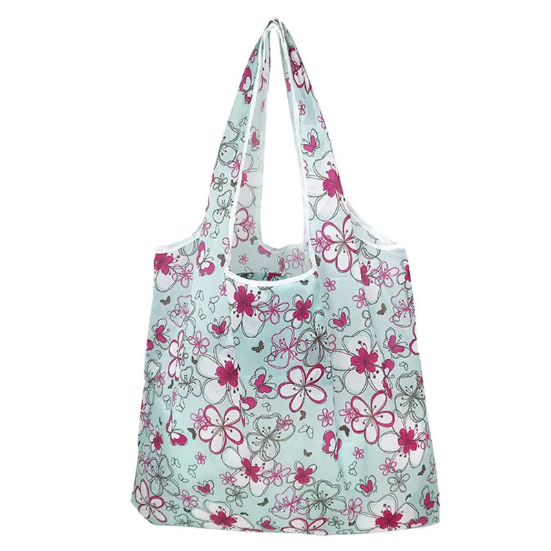 Foldable Nylon Reusable Shopping Bag with Floral Print