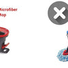 A comparison showing an easy-wring microfiber spin mop and a rinse clean microfiber spin mop.