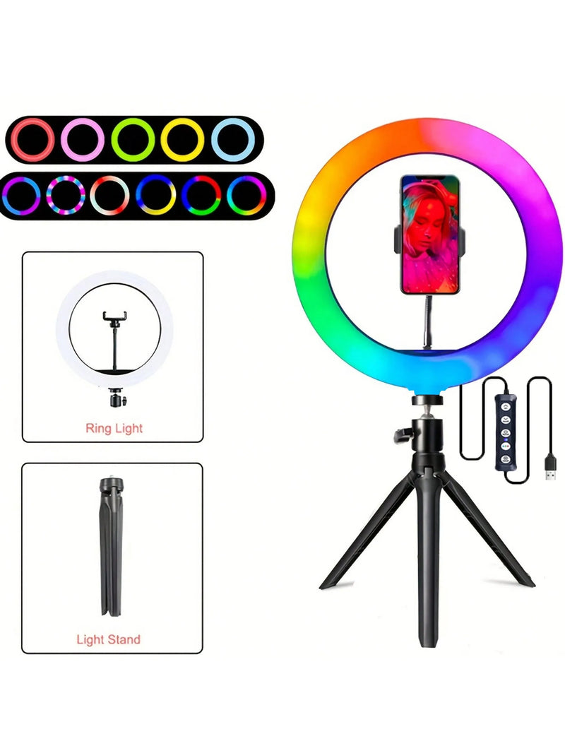 Dimmable RGB Ring Light with Tripod and Phone Holder