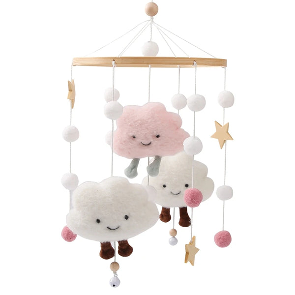 Wooden and Felt Crib Mobile with Cloud and Star Rattles