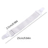 White adjustable bed sheet holder clips shown with dimensions 2.5cm/0.984 and 25cm/9.84in