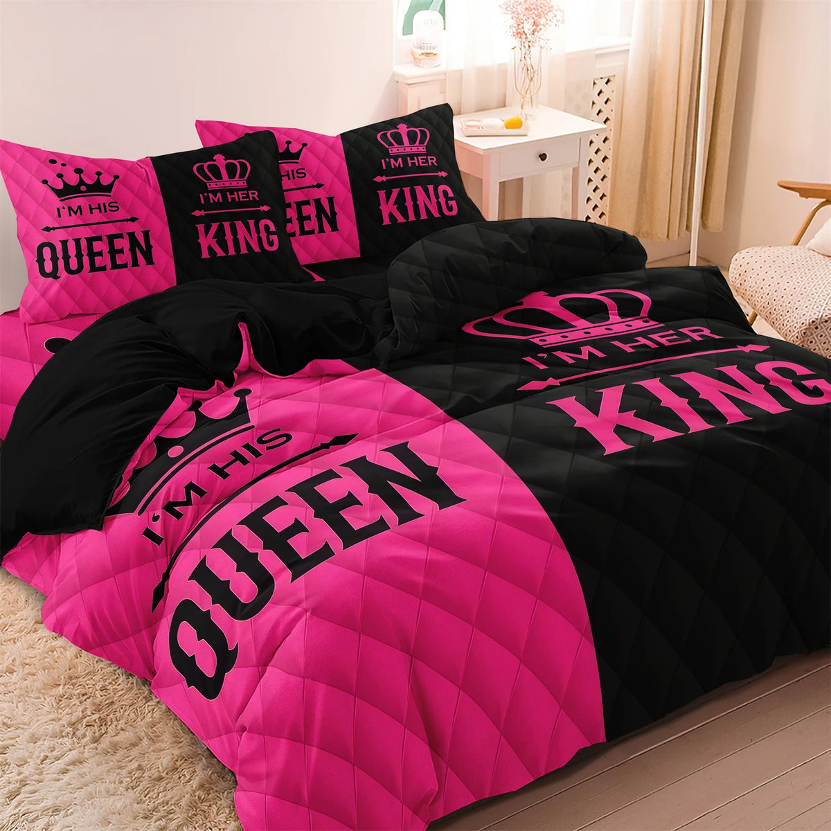 King & Queen Crown Print Duvet Cover Set